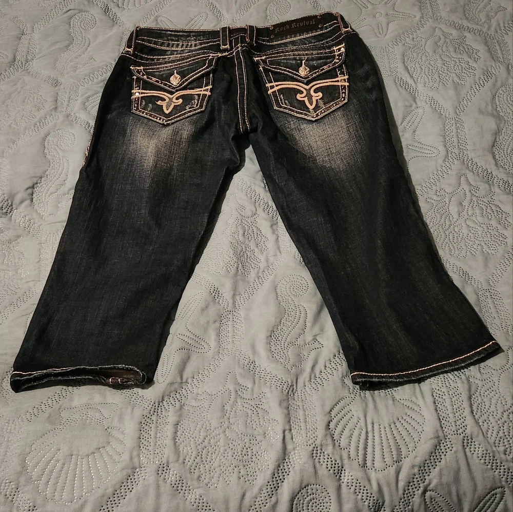 Womens Rock Revival denim jean Bermuda shorts Noelle Capri - Picture 2 of 2